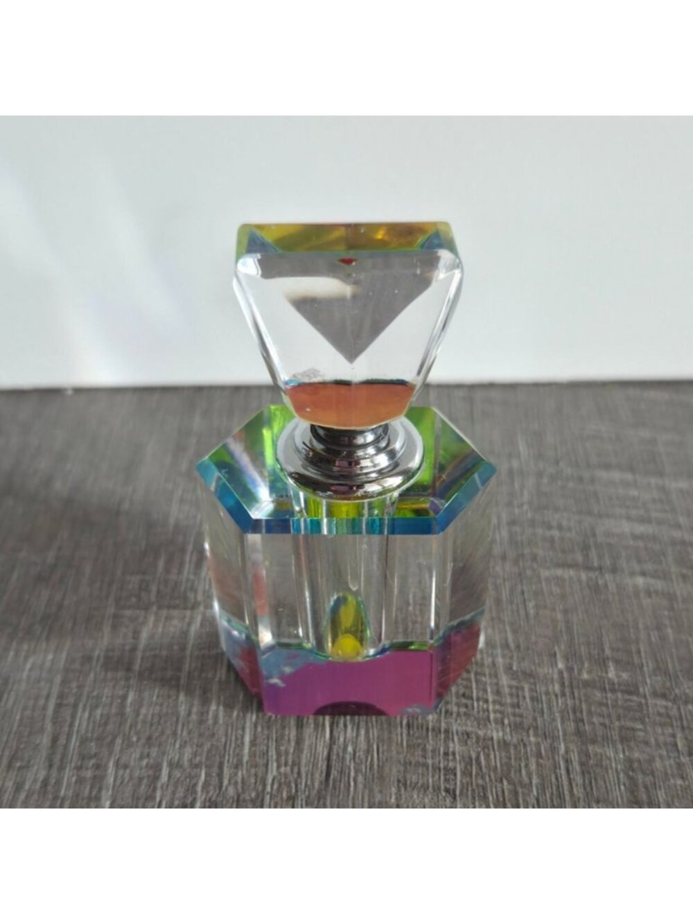 Vintage Marilyn Miglin Crystal Perfume Bottle Hexagon Prism Iridescent 1990s